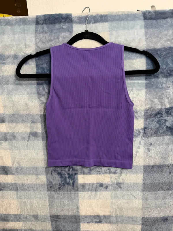 Comfort Cove Clothing Purple High Neck Ribbed Cropped Tank Top OS - Image 4