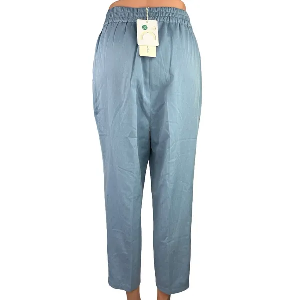 NEW Commense Blue High Rise Pleated Career Cropped Straight Trouser Pants Size S - Image 3