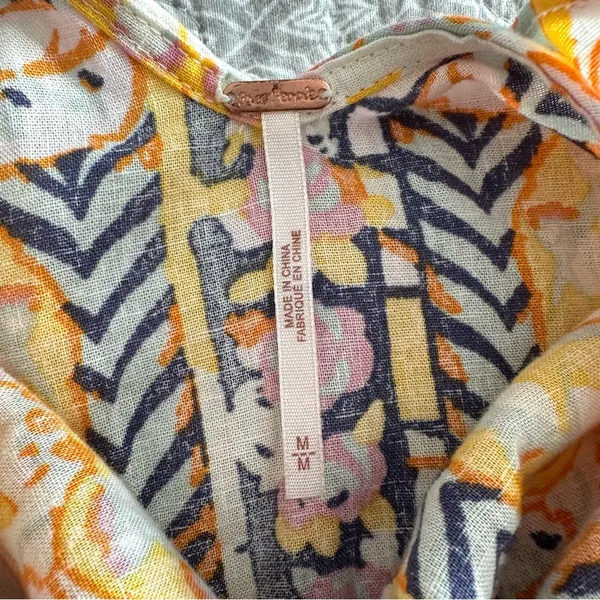 Free People Summer In Tulum Linen Mini Dress Tunic Ivory Floral Size M - Image 6