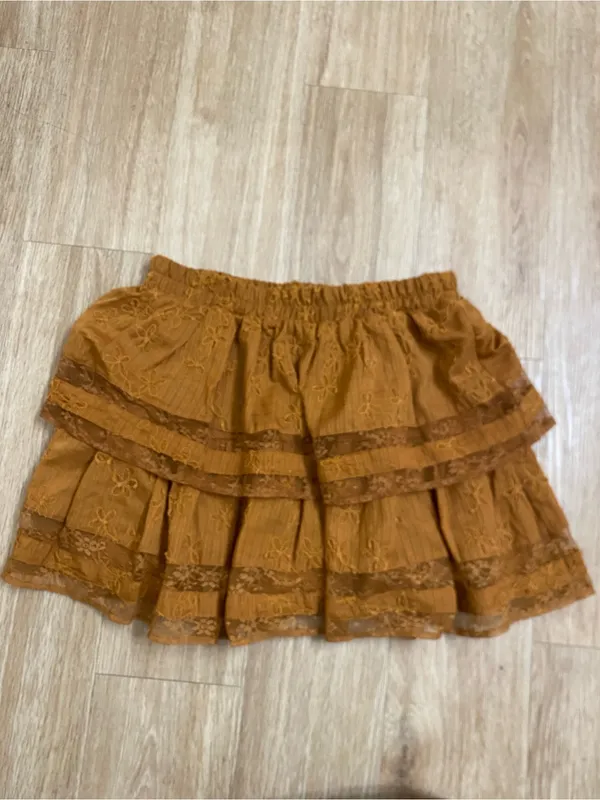 Francesca's Collections Embroidered Tiered Mini Skirt in Rust - Image 2
