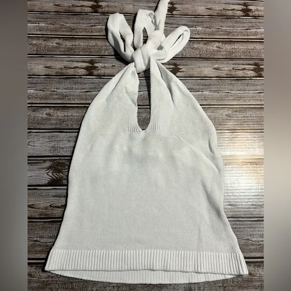 525 America Woman’s White Halter Knit Top Layering Coastal Size Small - Image 2