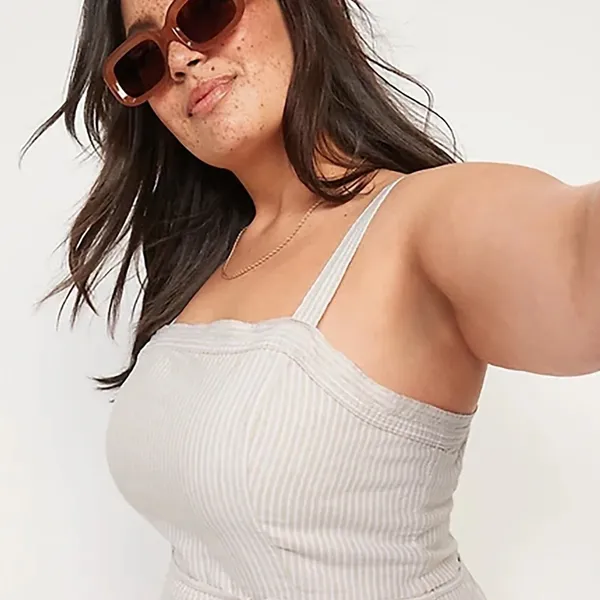 Coastal Picnic Striped Linen-Blend Romper • Neutral Summer Vibe Medium - Image 3