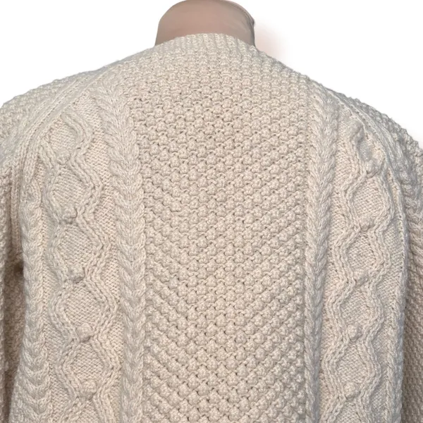Vintage Aran Fisherman Cable Knit Cardigan Cream Wool Blend Cozy Sweater Classic - Image 7