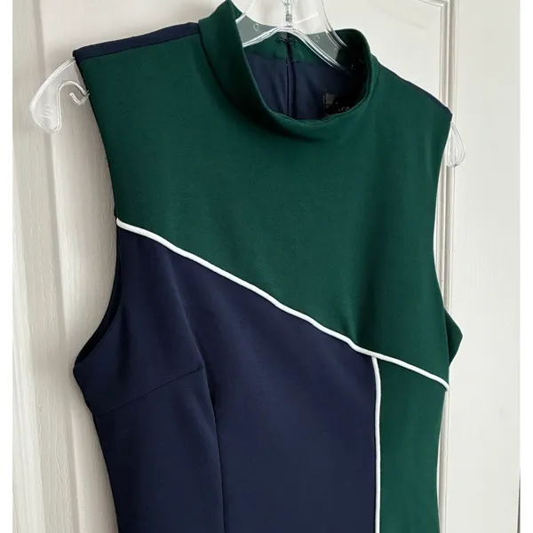 Alexia Admor Hunter‎ Green Navy Colorblock Mock Neck Sheath Dress M - Image 12