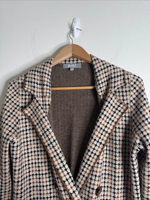 Marled Houndstooth Double-Breasted Sweater Cardigan/Jacket /Blazer Neutrals sz L - Image 3