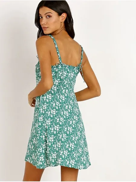 For Love & Lemons Zamira Button Front Dress Kelly Green Floral Mini Slip Dress S - Image 2