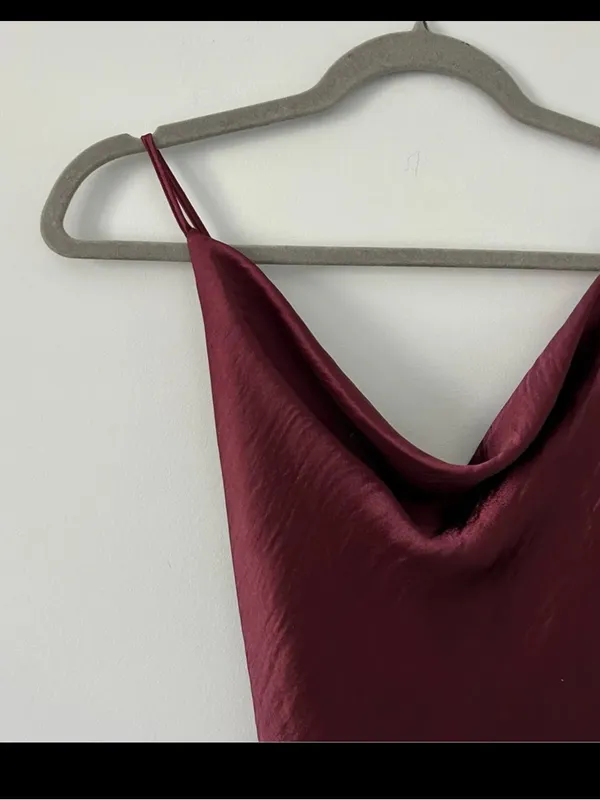 ASOS Design Cami Maxi Slip Dress in High Shine Satin lace up back Burgundy 10 - Image 3