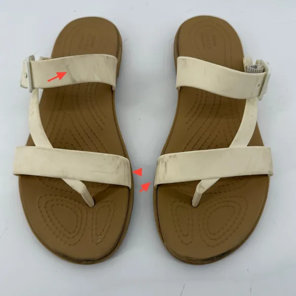Crocs Tulum Toe Post Toe Sandal White Tan Women 6 Strappy Slip On Flip Flop - Image 3