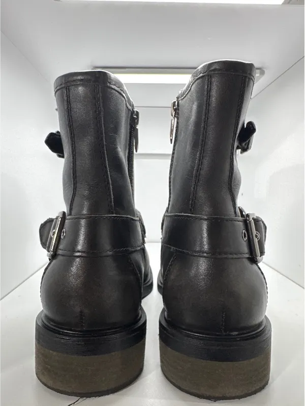 Crown Vintage Black Leather Ankle Boots with Braided Strap - Image 3