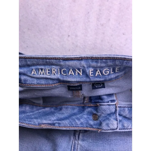 American Eagle Cargo Jeans Women 2 Blue Super High Rise Baggy Wide Leg Stretch - Image 2