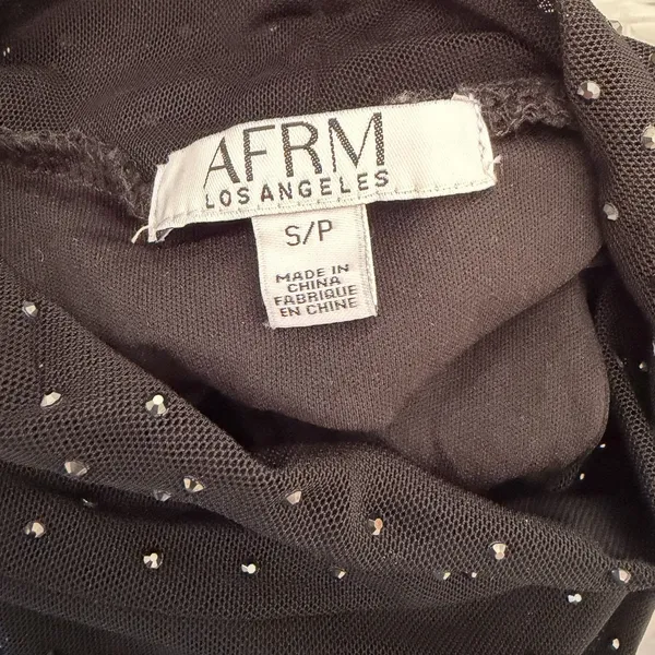 AFRM Black Mesh Mock neck Jeweled Rhinestone Midi Dress Sleeveless Small Ruched‎ - Image 3