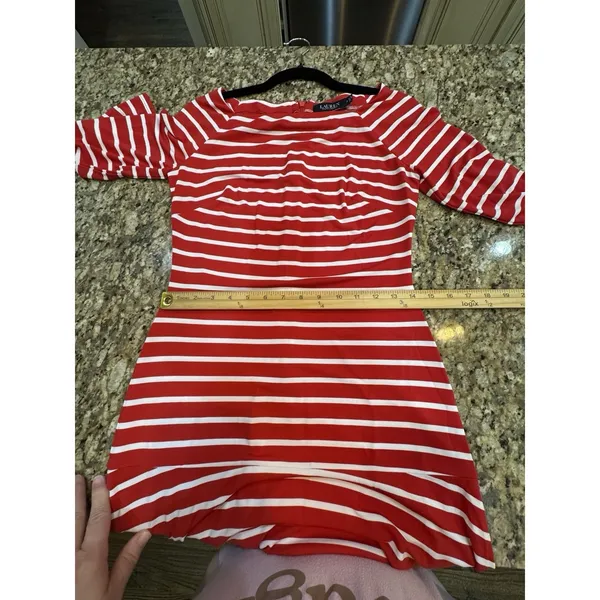 Lauren‎ Ralph Lauren Red Striped Drop Waist Dress Size 2 Nautical Square Neck - Image 7