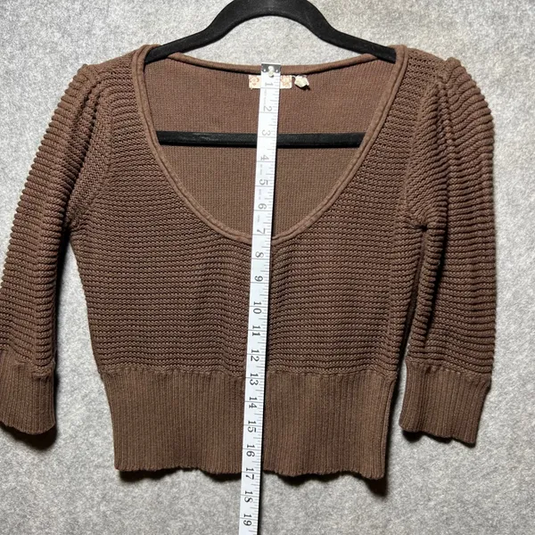 Y2K Guess‎ Brown Cotton Knit Cropped Cardigan Gold Button Scoop Neck L - Image 3