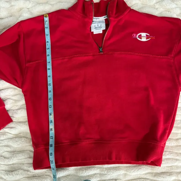 Champion Red Quarter Zip‎ Sweatshirt Logo Athletic Pullover Top Women Small - Image 10
