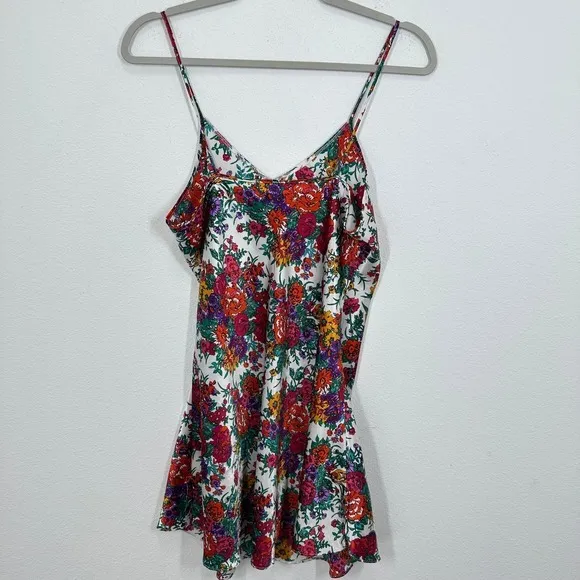 Vibrant Retro Floral Print Mini Slip Dress Chemise Nightie‎ Spaghetti Straps - Image 3