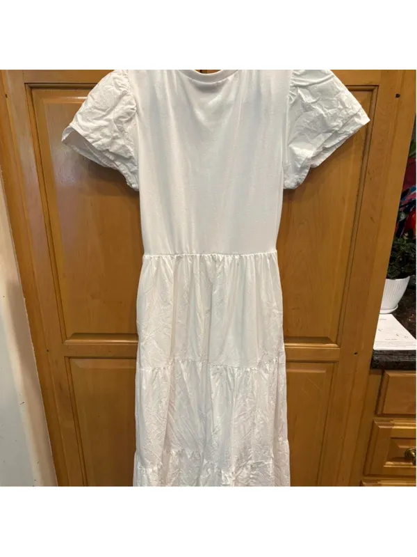BTFBM White midi dress with puffy sleeves and tiered skirt #weddingguest #femini - Image 3