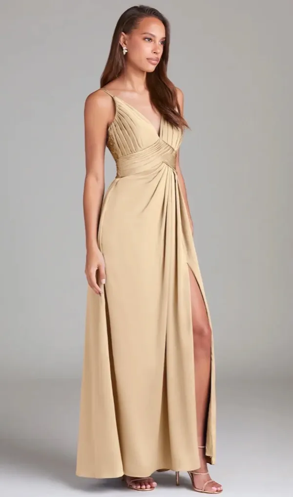 Azazie champagne satin A-Line Floor-Length Dress - Image 3