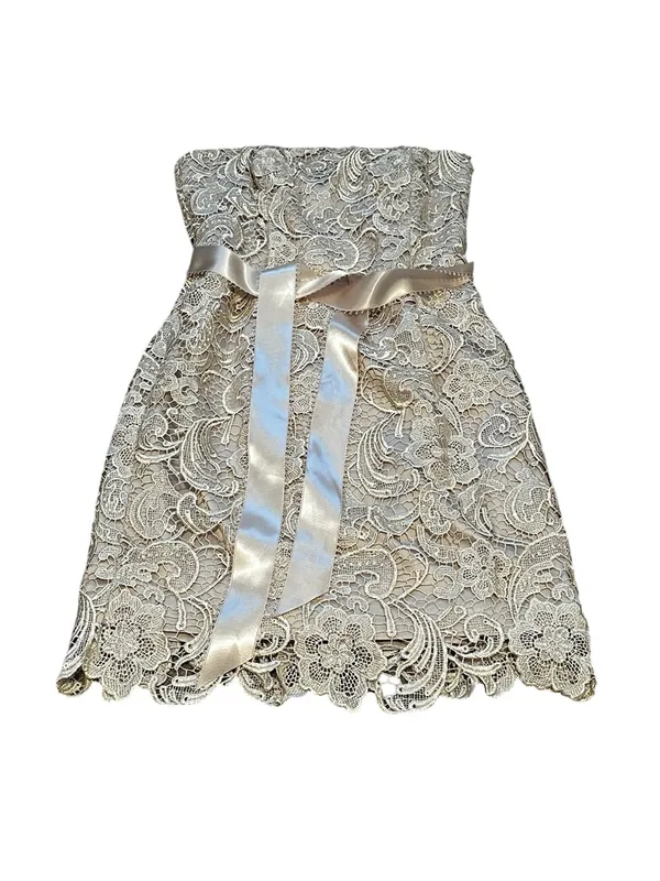 Adrianna Papell Evening Lace Strapless Cocktail Dress Satin Bow Party Event 6 - Image 2