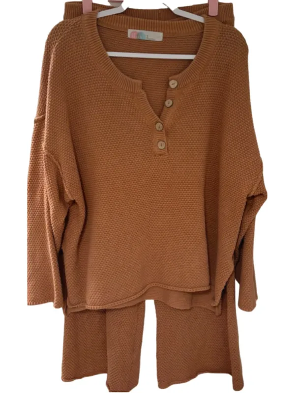 Free People Hailee Waffle Stitch Long Sleeve Top & Wide Leg Pants Set Size M - Image 2