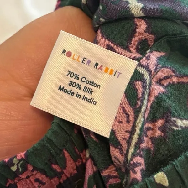 Roller Rabbit Silk Cotton Blend Green Pink Floral Pajama Set Size XXS - Image 12
