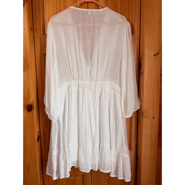 Baltic Born White Lace Trim V-Neck Tiered Mini Dress XL Boho Cottagecore - Image 4