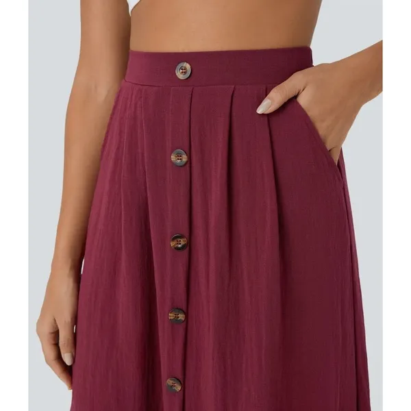 Halara A Line Midi Skirt Size Large Red High Waisted Preppy Academia Ivy League - Image 10