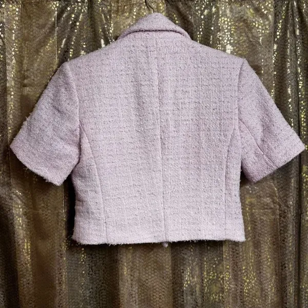Express Pastel Spring Pink Tweed Double-Breasted Cropped‎ Blazer XS NWT - Image 2