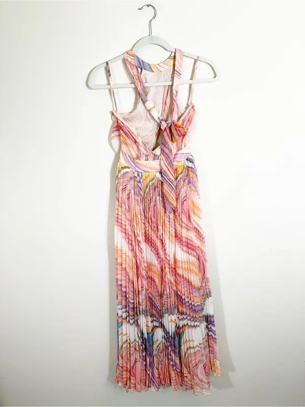NWT Rococo Sand Eira Maxi Dress Peach Lilac Chiffon Open Back Pleated XS - Image 3