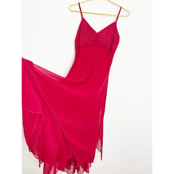 Vintage Y2K Red Beaded Asymmetrical Hem Midi Dress Medium Fairy Whimsigoth 90s - Image 10