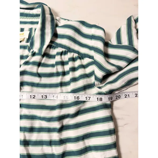 Maeve Anthropologie Green White Striped Button Down Shirt Long Sleeve Small - Image 7
