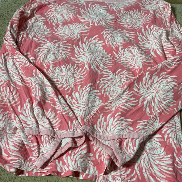 Garnet Hill Cottagecore Large Cotton Pink Floral Chrysanthemum Faux‎ Wrap Top - Image 7