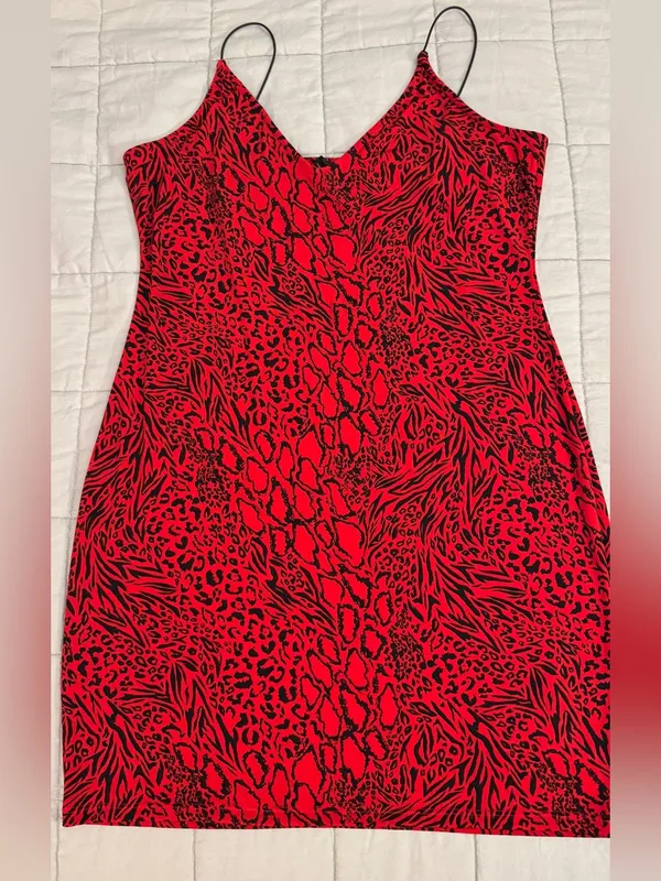 H&M Red and Black Animal Print Slip Dress - Image 5