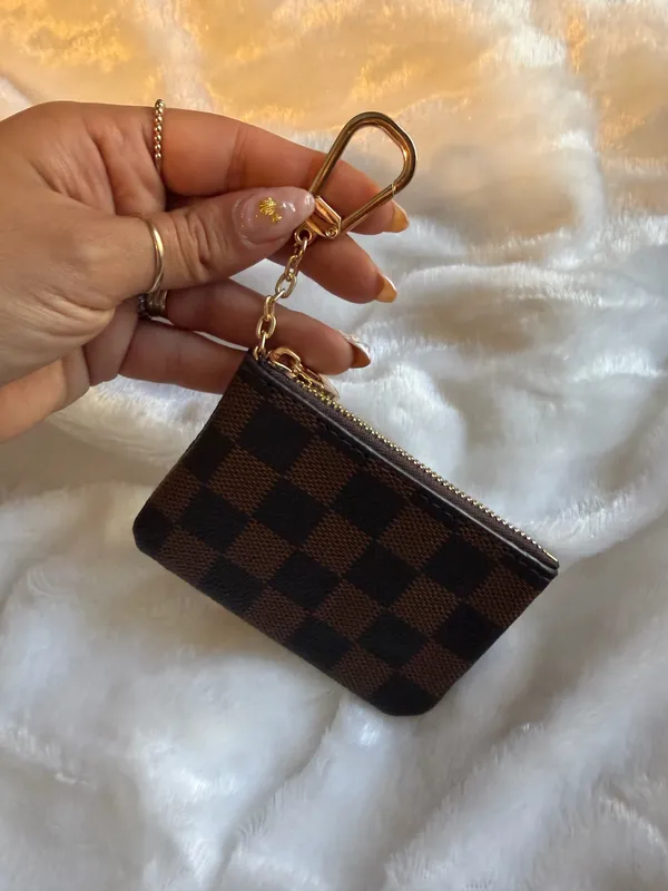 Brown checkered mini coin purse wallet NEW - Image 5