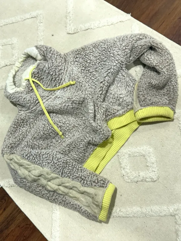 Free People Wild Heart Sherpa Pullover Sweater NWOT Gray summer crop $128 - Image 2
