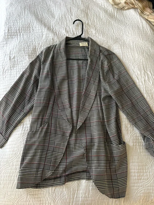 Sienna Sky Plaid Houndstooth Open Front Lightweight Blazer Jacket - Image 2