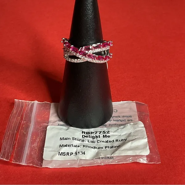 Bomb Party RBP7752 “Delight Me” Lab Created Ruby on Rhodium Size 9 Ring NWT - Image 4