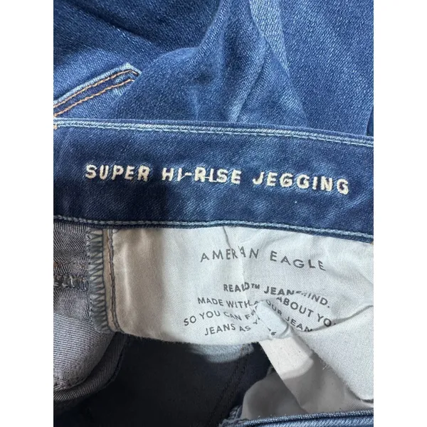 American Eagle 4 Blue Super‎ Hi-Rise Jegging Women's Distressed Raw Hem - Image 2