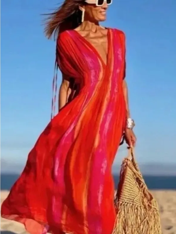 NWT Zara Sunset Flowy Maxi Dress Medium Plunge V-Neck Adjustable Tie Waist Boho - Image 10