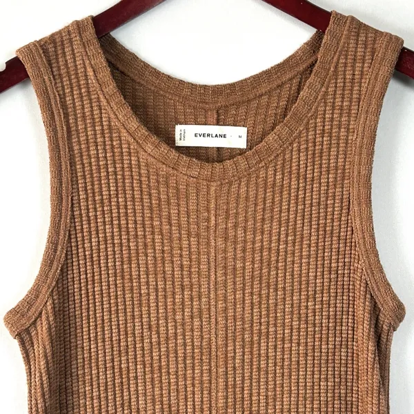Everlane Dress Womens Medium Sleeveless Organic Cotton Ribbed Knit Stretch Brown - Image 10