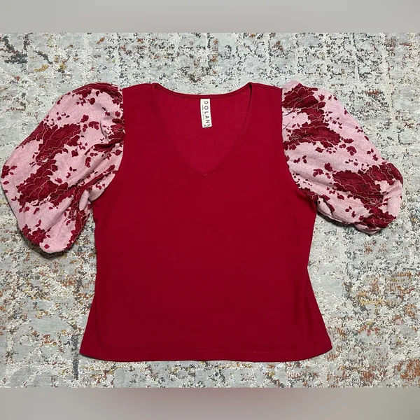 Anthropologie Dolan Lace Puff Sleeve Top size XL red - Image 12