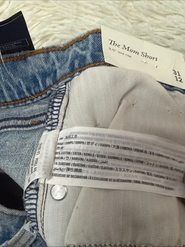 Abercrombie & Fitch Light Blue Distressed Denim Mom Shorts - Image 5