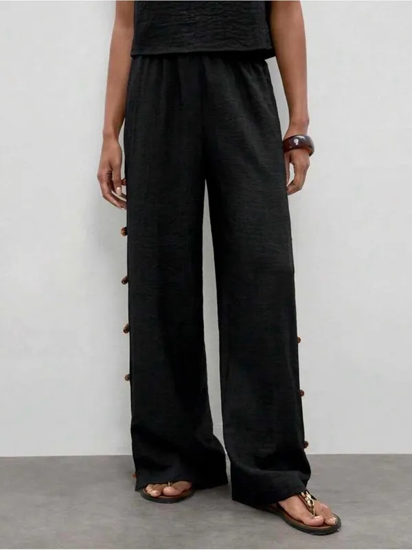 🦓🦓🦓BOGOHO🦓🦓🦓Black Sleeveless Wide-Leg Jumpsuit with Side Beaded Accents-12 - Image 6