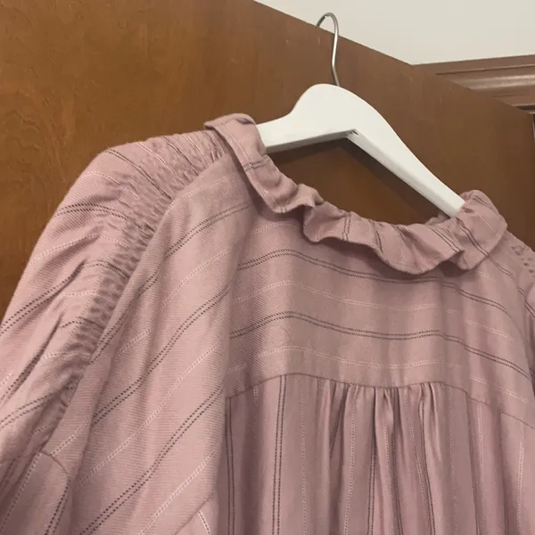 Ann Taylor pinstripe ruffle neck blouse - Image 8