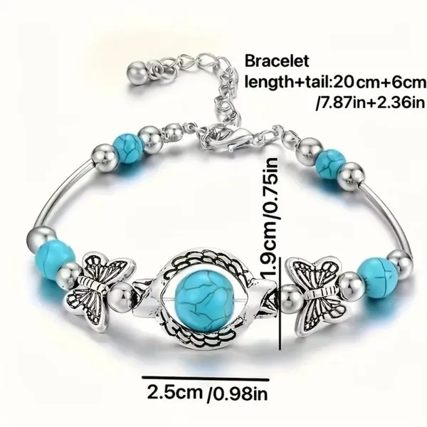 BJ-Bohemian Jewels Turquoise Bangle Engraved Butterfly Statement Piece - Image 4