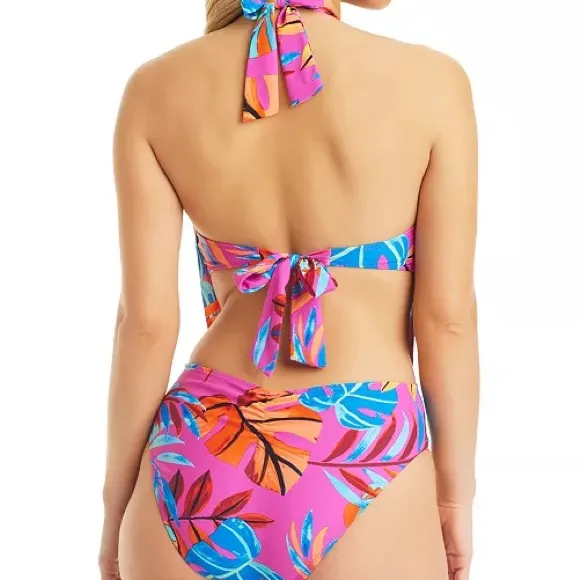 Macy’s Bar III Paradise In The Palms Cowl Neck One-Piece Swimsuit Pink‎ Medium - Image 2