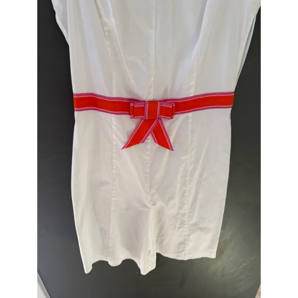 Tropical Al White Sleeveless Romper Pink Orange Bow Belt‎ 6 Summer Resort - Image 4