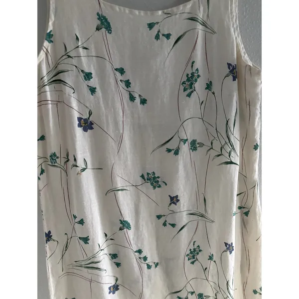 Vintage Linen Midi Dress Womens Large Cream Floral Garden Prairie Cottagecore - Image 3