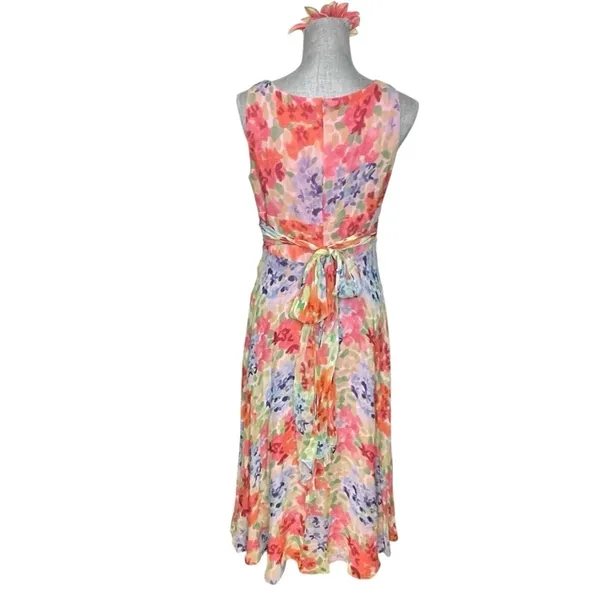 Talbots Silk Floral Sleeveless Midi Dress Pink Multicolor y2k Size 10 - Image 4