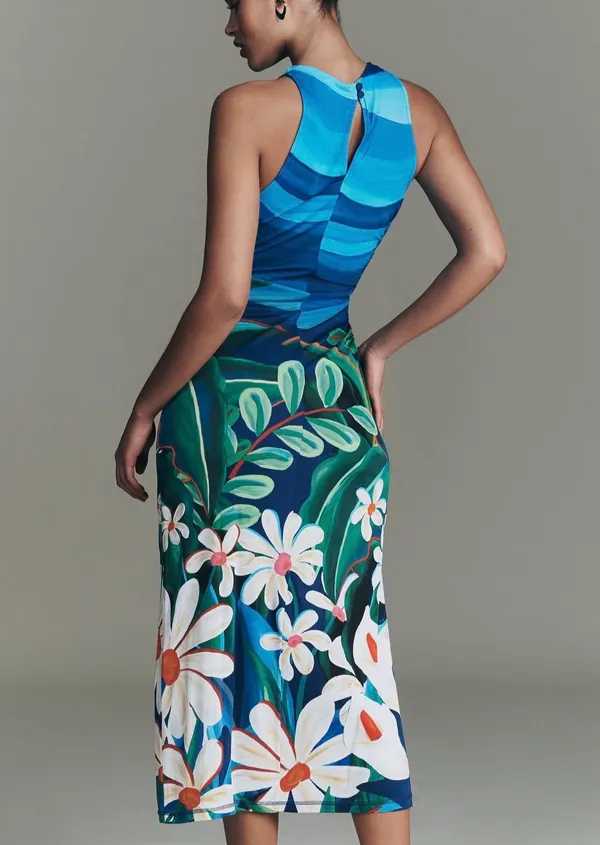 Farm Rio Tropical Garden Print Ruched Maxi Dress, Size M - Image 5
