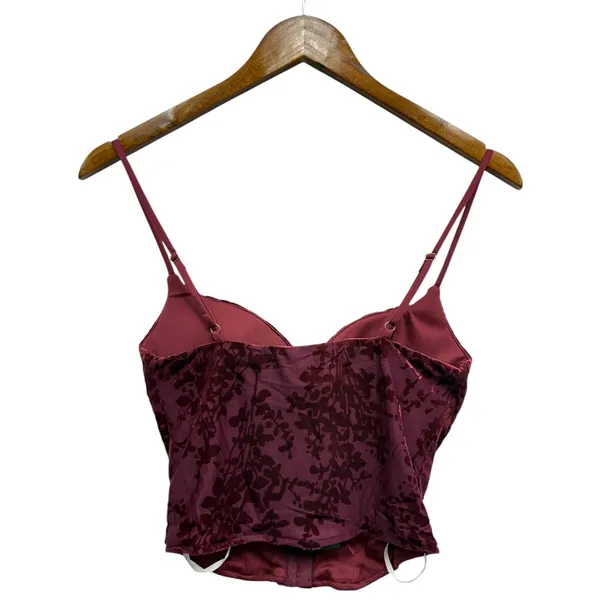 Lulus Velvet Floral Cropped Corset Tank Top in Burgundy size Small NWT - Image 4